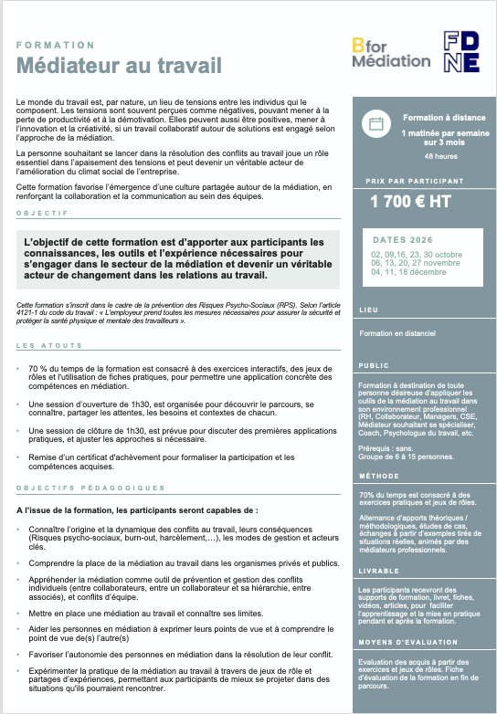 Formation Médiateur au Travail