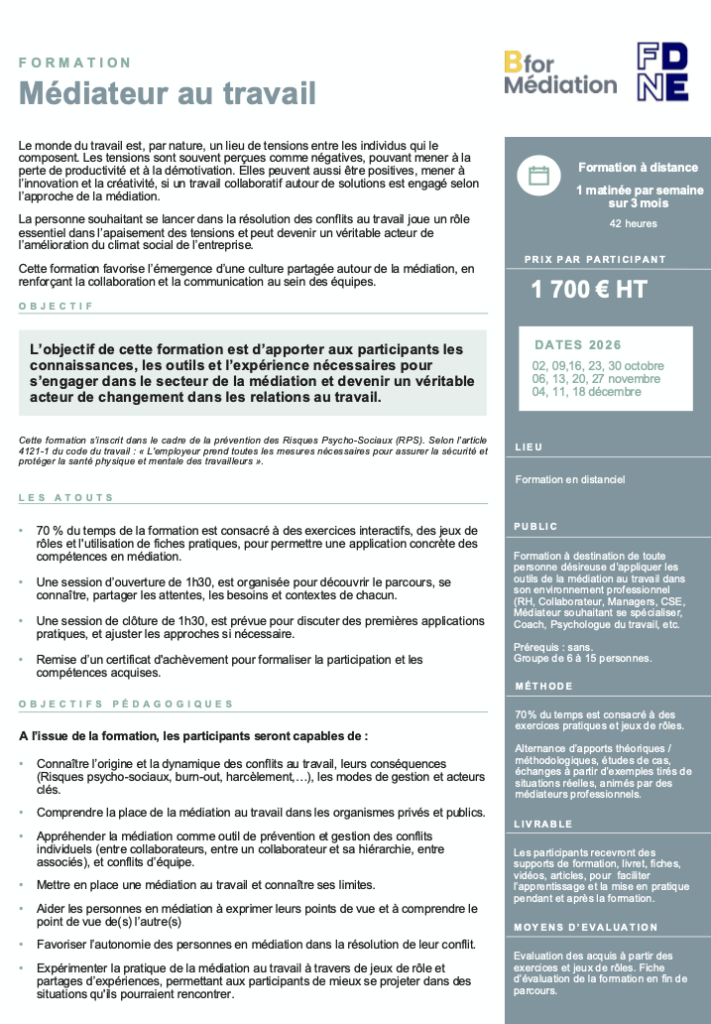 Formation Médiateur au Travail
